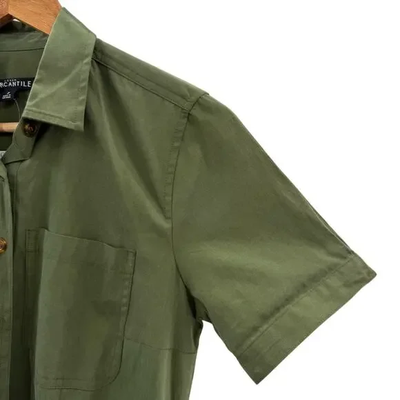 NWT J. Crew Mercantile Button Up Utility Shirt Dress in Deep Moss Green Size 2 - Picture 5 of 12